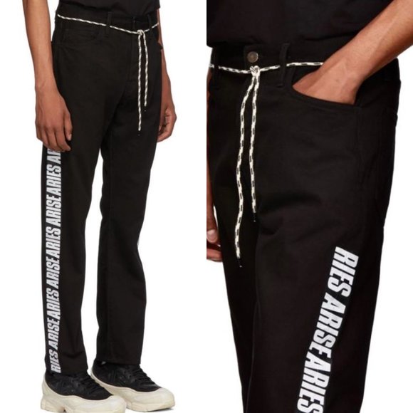 NWOT ARIES ARISE Side Stripe TIE SHOE LACE JEANS - Picture 1 of 7